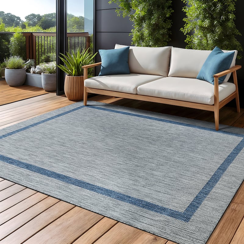 Beverly Rug Modern Bordered Indoor Outdoor Rug, Outside Carpet for Patio, Deck, Porch
