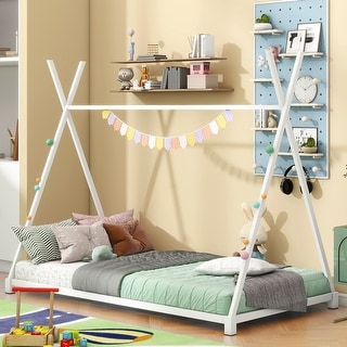 Twin Size Metal House Platform Bed with Triangle