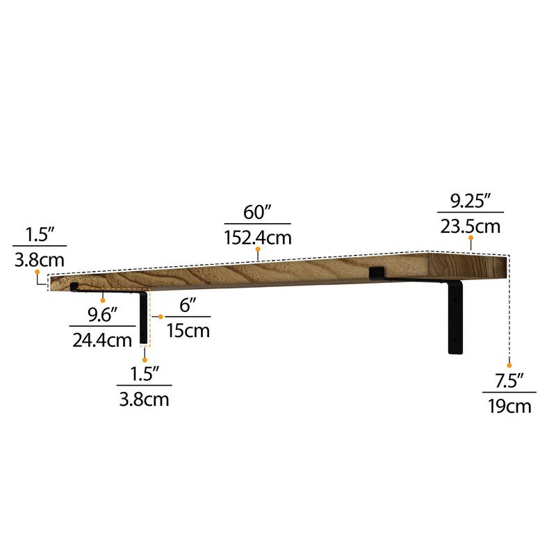 Wallniture Menton 48-60-72-84 inch Long, 9.25" Deep, 1.5" thick Floating Wall Shelf for Wall, Office Decor, Rustic Decor, 1 Pc