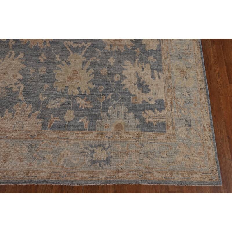 Vegetable Dye Blue Oushak Oriental Area Rug Hand-Knotted Wool Carpet - 6'2"x 8'9"
