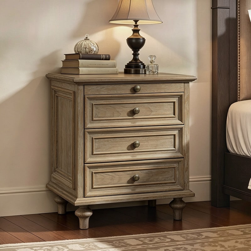 Traditional 3-Drawer Nightstands with Pull-Out Shelf and Solid Wood Legs