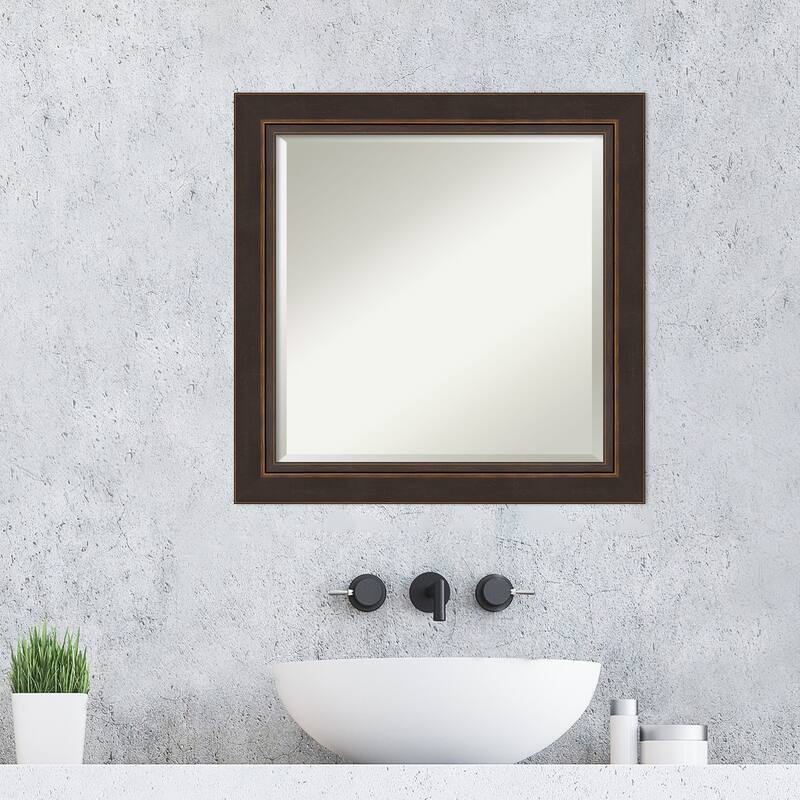 Beveled Wood Bathroom Wall Mirror - Lara Bronze Frame - Lara Bronze