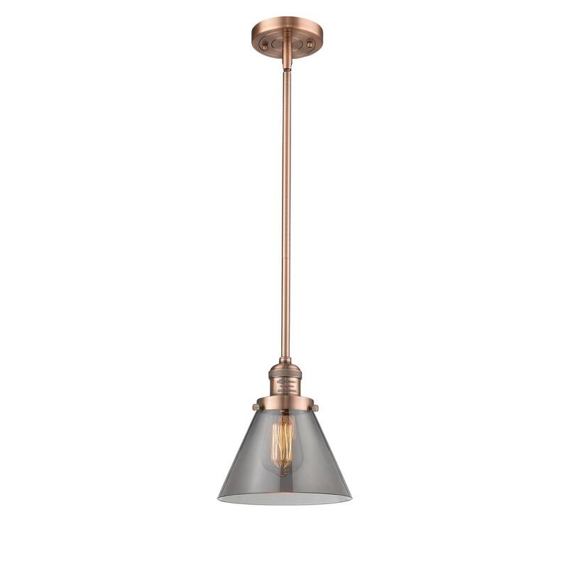 Innovations Lighting Large Cone Single Light 8" Wide Mini Pendant with - Antique Copper / Smoked