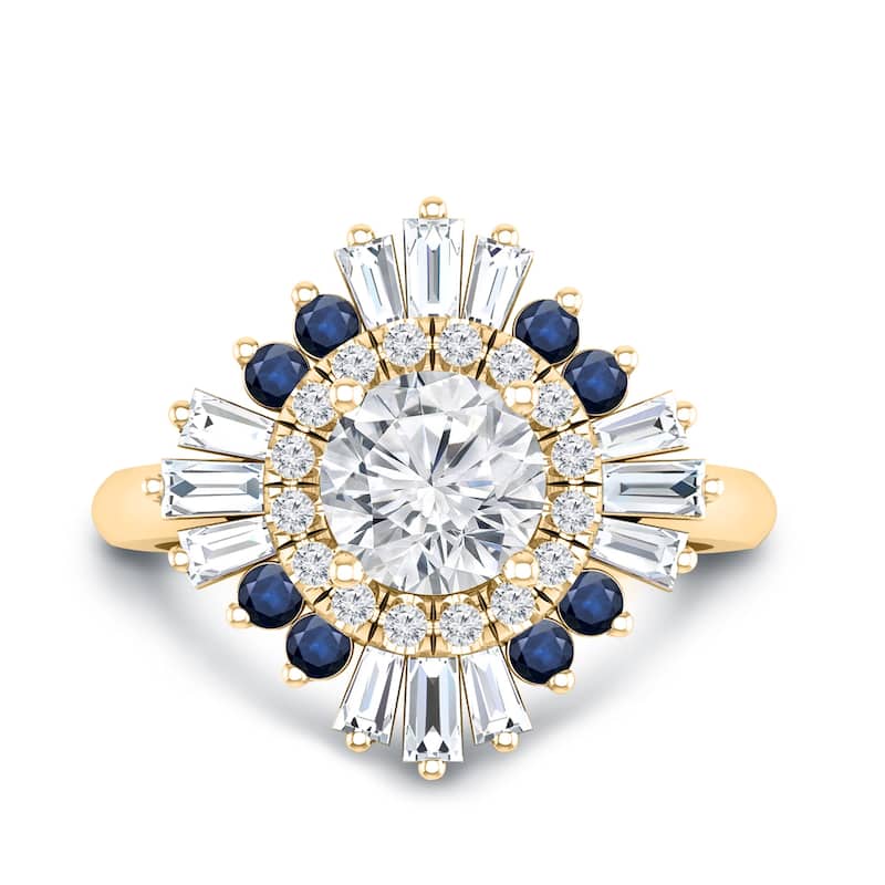 Auriya 14k Gold 1 1/3ctw Ballerina Diamond and Sapphire Engagement Ring Certified (G-H, VS1-VS2) - Yellow - 7.5
