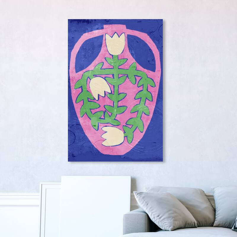 Wynwood Studio Canvas Floral and Botanical Floral Vase Blue Purple and Modern & Contemporary Wall Art Canvas Print - 45 x 30