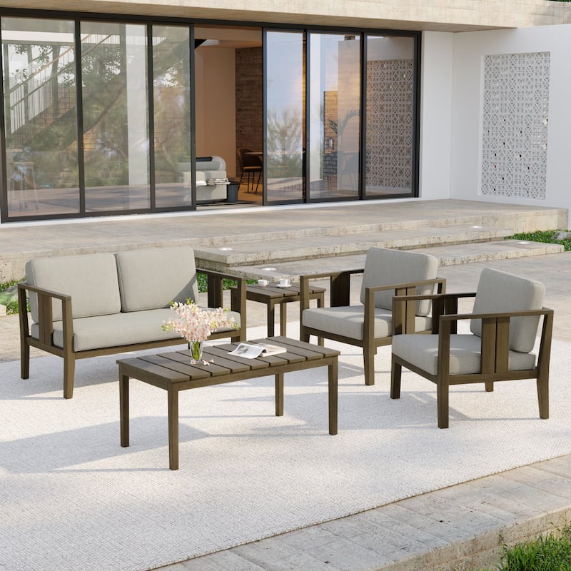 5-Piece Casual Outdoor Patio Furniture Set In Solid Teak Wood