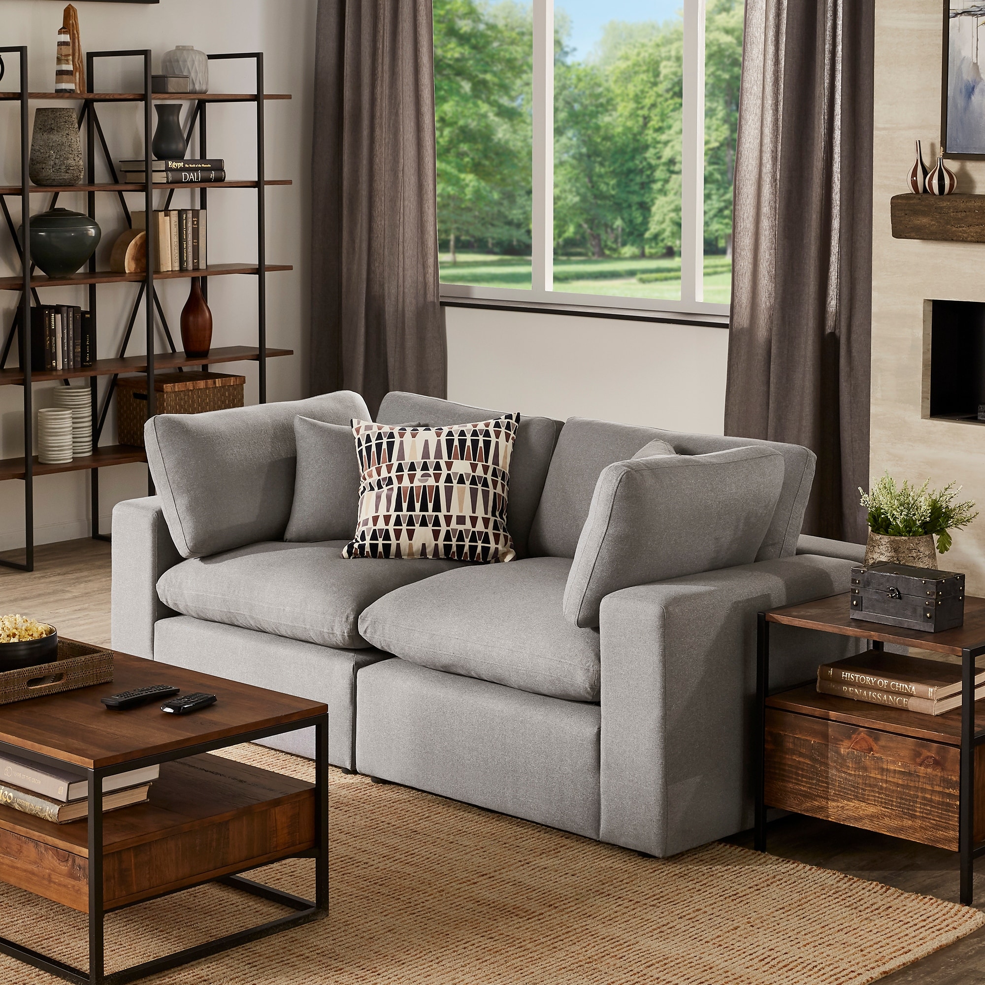 Anka Grey Linen Down Filled Cushioned Loveseat by iNSPIRE Q Modern