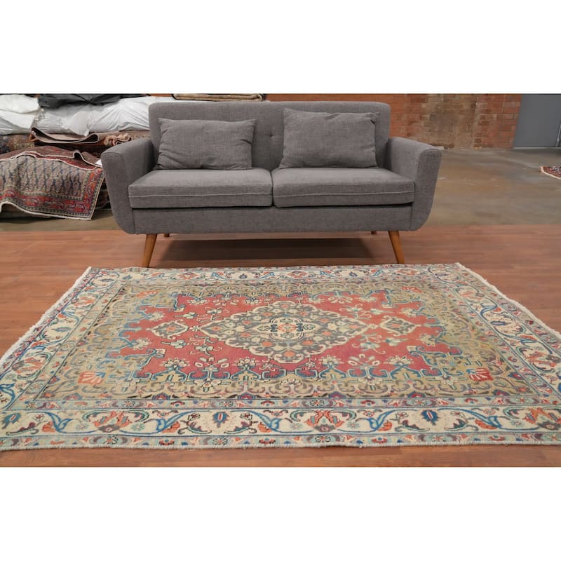 Hand Knotted Oriental 100% Wool Carpet Traditional Floral Oranges & Rust Tabriz Area Rug - 6' 5'' X 4' 6''