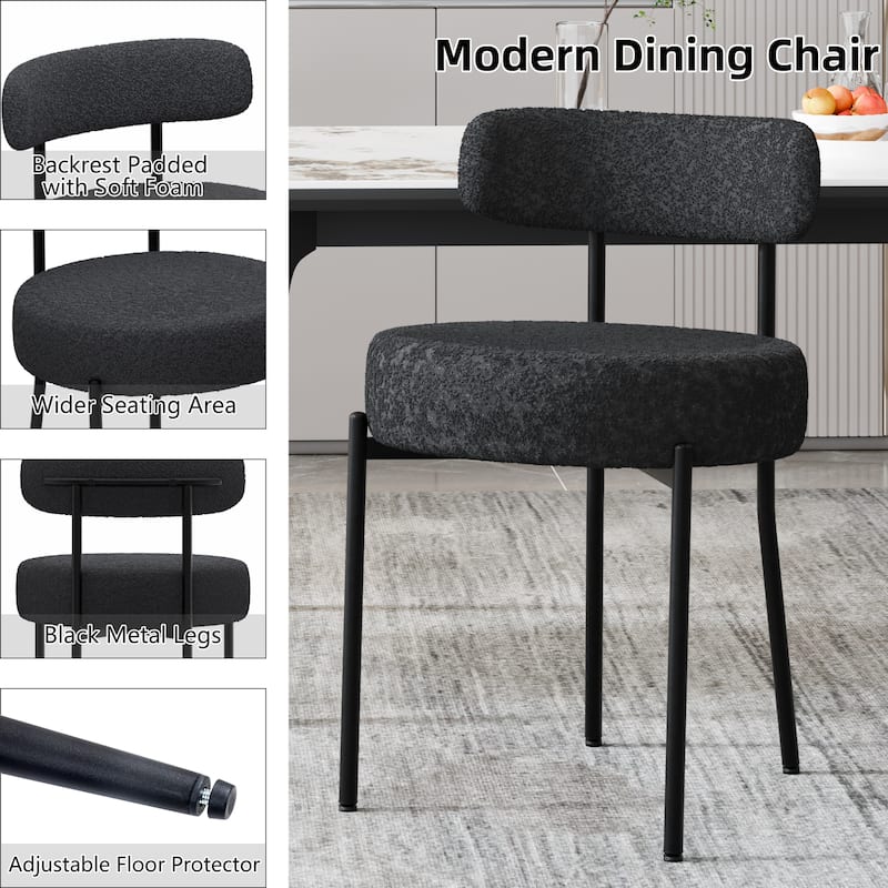 XINMICS Upholstered Boucle Dining Chairs with Black Metal Legs