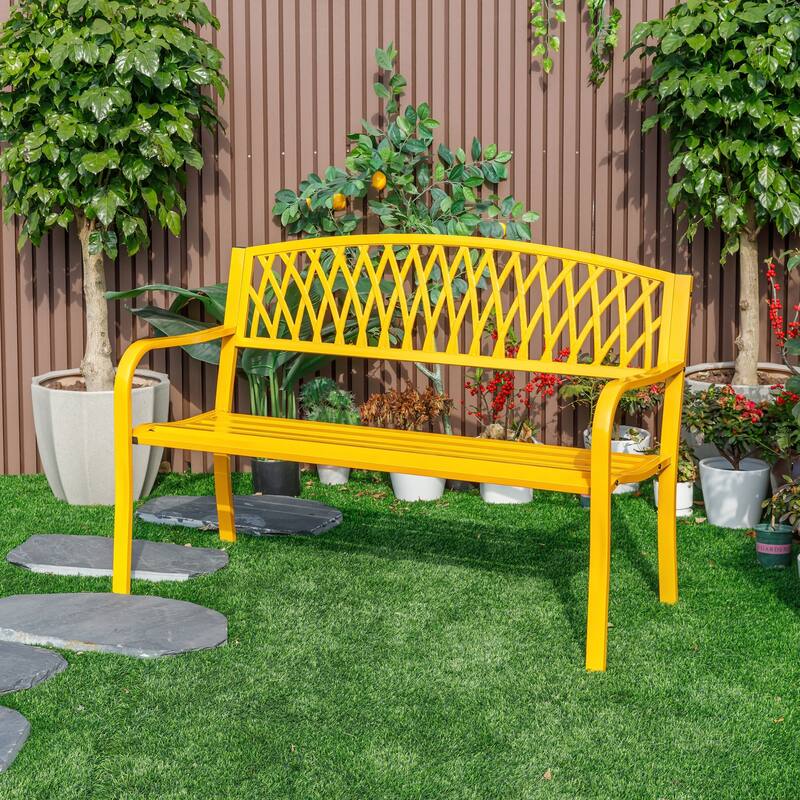 Cast Iron Outdoor Garden Bench - 50" - Yellow