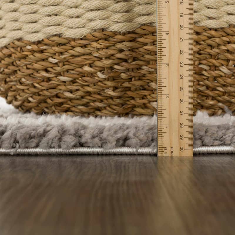 Hauteloom Jola Living Room, Bedroom Area Rug - Plush Pile - Bone, Taupe, Cloud Gray - 6'7" x 9'