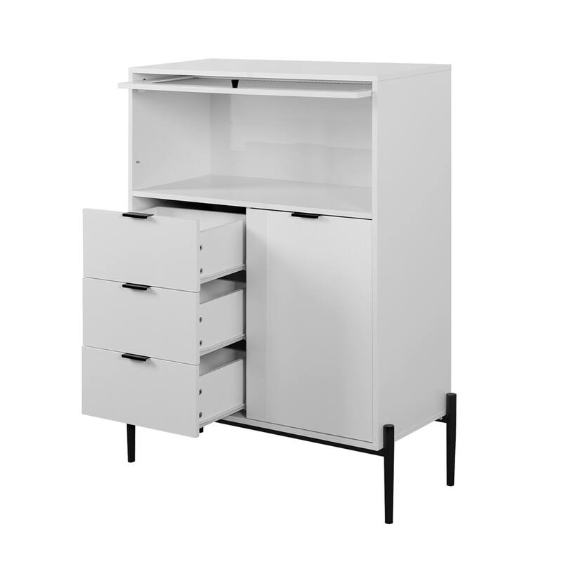 Wood Sideboard with 3 Drawers and Glass Door
