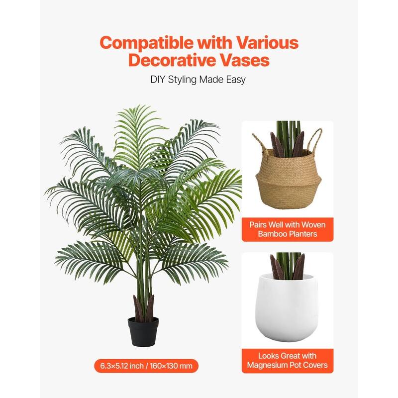 Green Lifelike Faux Areca Palm Tree with Moss-Covered Planter for Indoor Plant Decoration