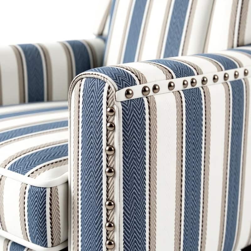 Modern Upholstered Striped Accent Chairs with Arms and High Back