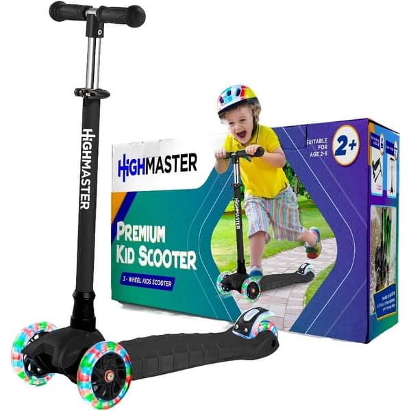 slide 2 of 51, Kids Scooter 3 Wheel Kick Scooter for Children and Toddlers Adjustable Handlebar with LED Wheel Lights – Indoor and Outdoor Fun Black
