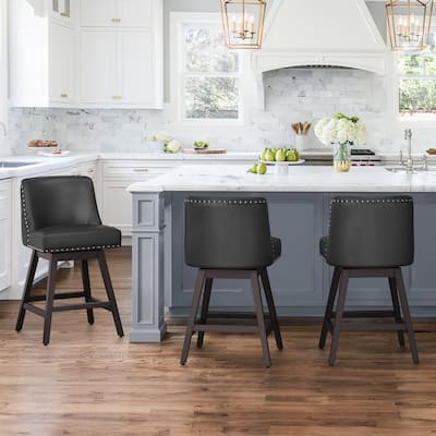 26 in. Counter Height Bar Stools Upholstered Wood Frame Swivel Bar Stool with Farbic Seat Set of 3 - 19.6"D x 19.6"W x 37"H