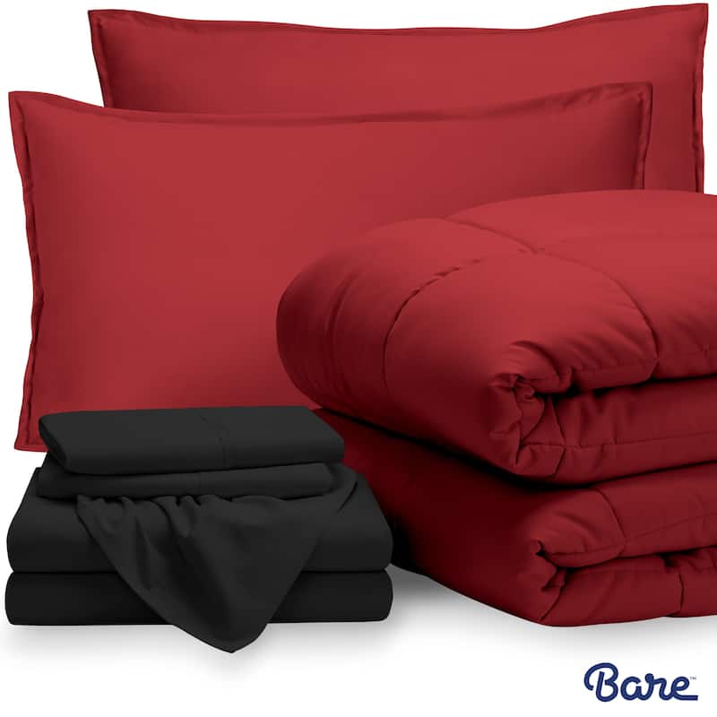 Bare Home Bed-in-a-Bag Down Alternative Comforter & Sheet Set - Red/Black - Twin