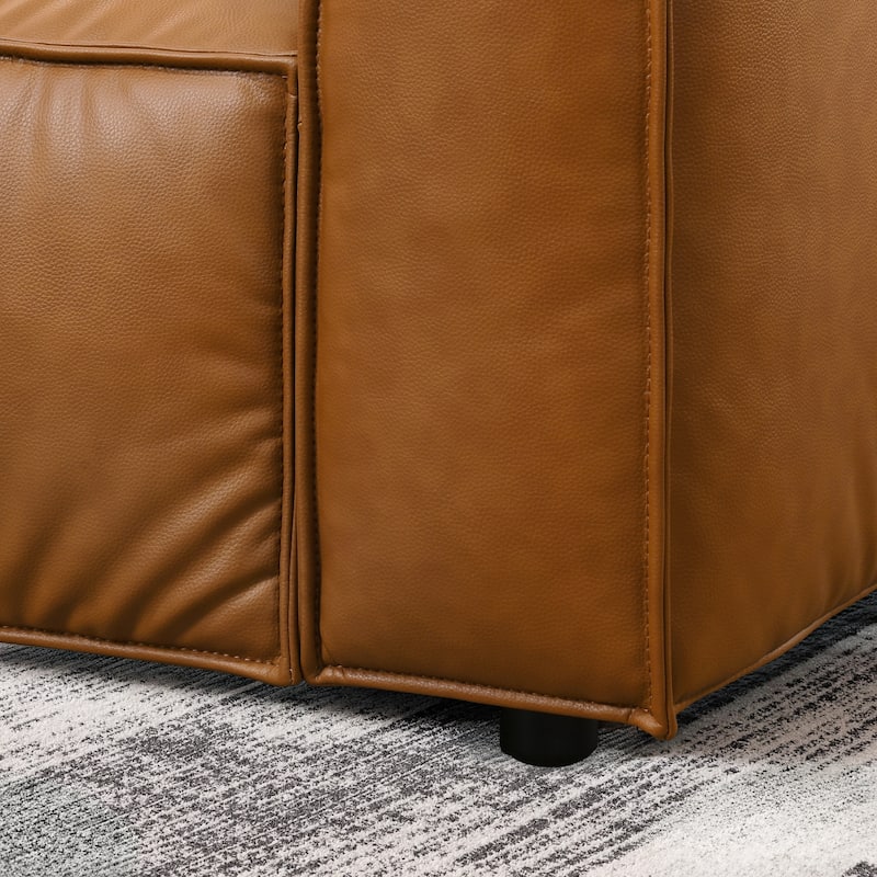 Lodi Mid Century Modern Vegan Leather L-Shaped Corner Sofa in Cognac