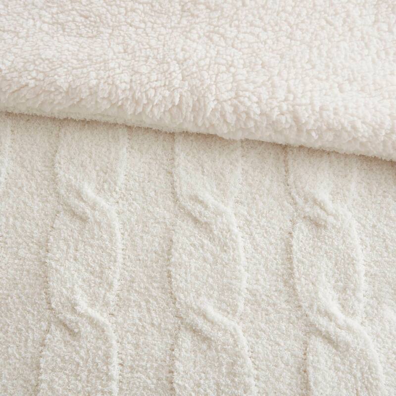 2 Pieces Twin Cable Knit Chenille Comforter Set