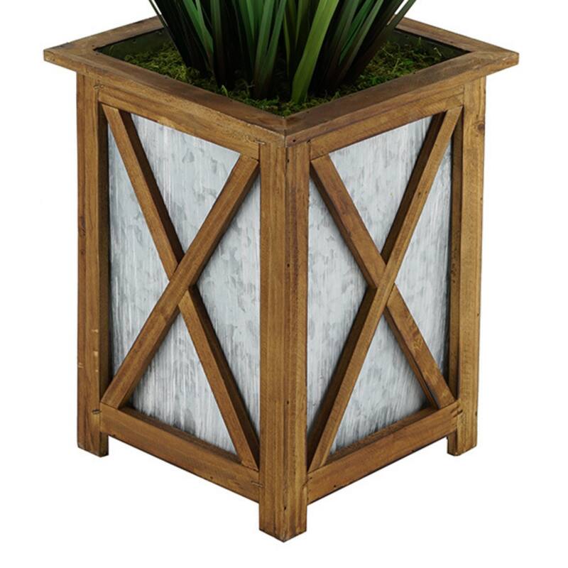 Faux PVC Grass in Short Wood/ Metal Planter