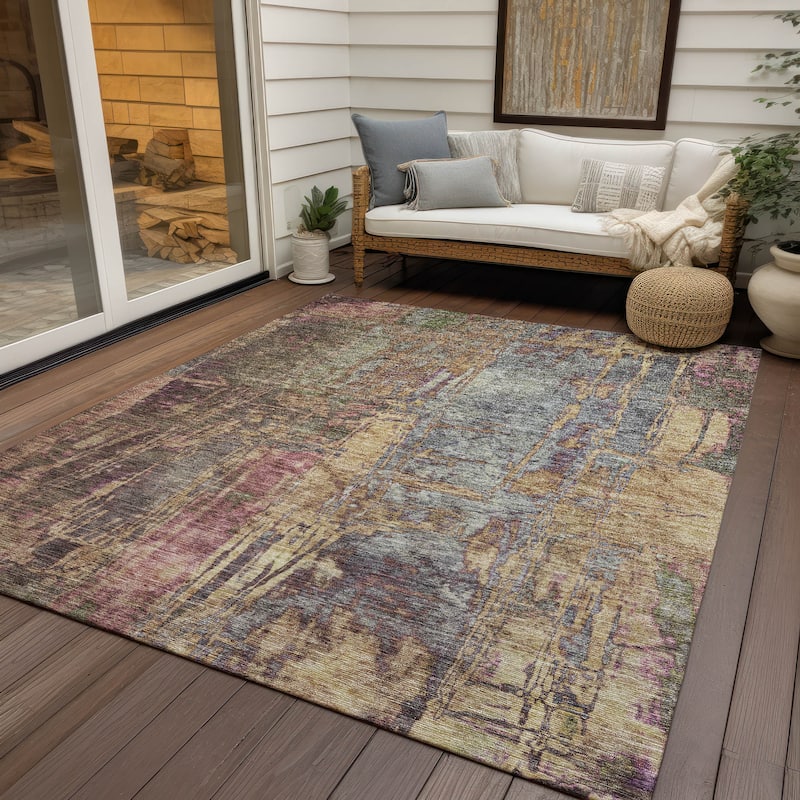 Machine Washable Indoor/ Outdoor Abstract Modern Chantille Rug