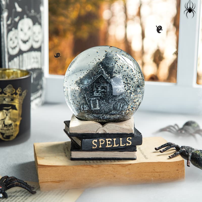 Glitzhome 100mm Halloween Polyresin Haunted House Water Globe - Multi