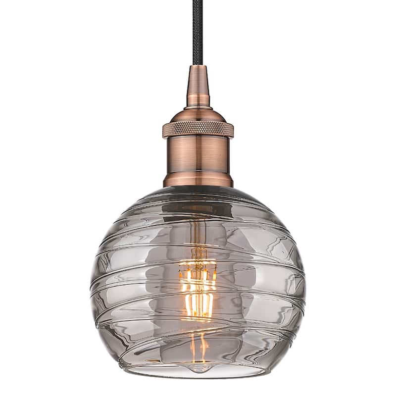 Innovations Lighting 616-1P 8 6 Athens Deco Swirl Pendant Athens Deco - Antique Copper / Light Smoke Deco Swirl