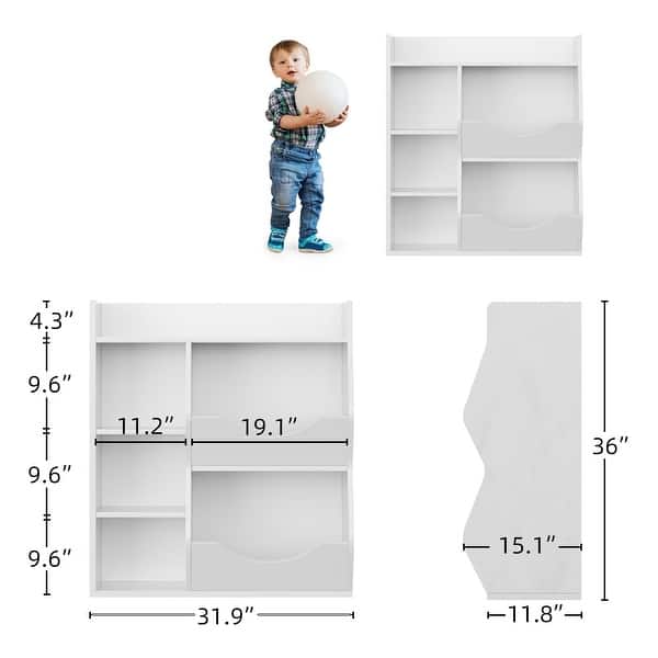 dimension image slide 2 of 3, 5-Cubby Kid's Bookcase and Bookshelf