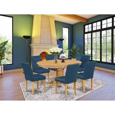 Dinette Set 7Pc Oval Table w/ Leaf & 6 Parsons Chairs - Oak Leg, PU Leather Oasis