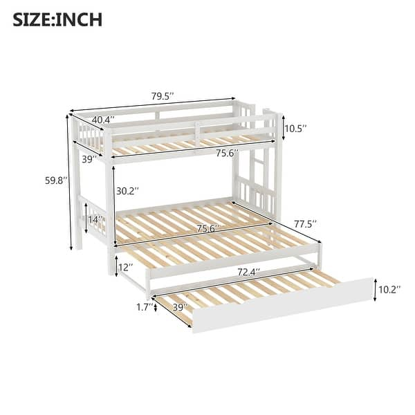 Twin over Twin/Queen Bunk Bed with Trundles and Stretchable Down Bed ...