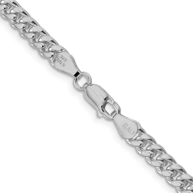 Curata 925 Sterling Silver Rhodium 5mm Domed Curb Chain Necklace for Men