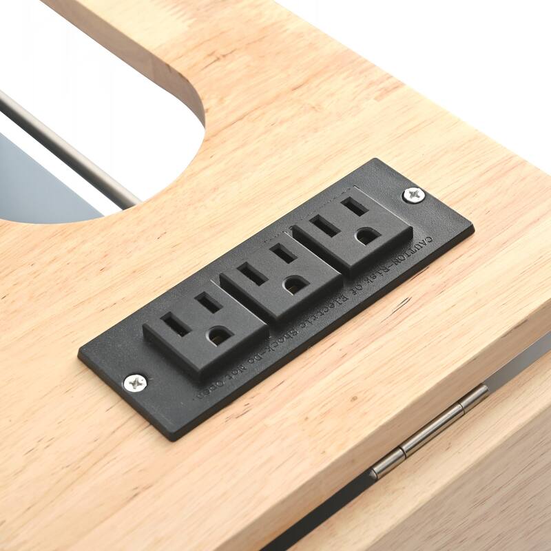 Kitchen Island with Power Outlet,Kitchen Storage Island with Drop Leaf and Rubber Wood,Open Storage and Wine Rack