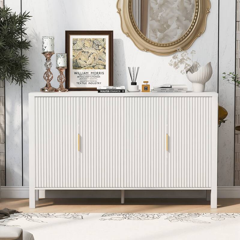 4-Door Sideboard with Back-of-Door Storage Racks & Side Hooks, Adjustable Shelves