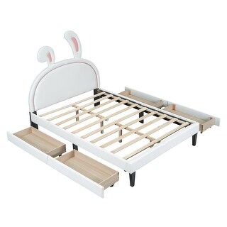 Full Size Leather Upholstered Bed with 4 Drawers-Easy Assembly