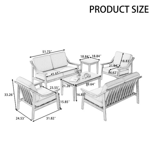 6-piece Wood Patio Chat Set Teak Conversation Set with Cushion