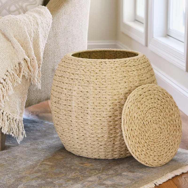 Household Essentials Handwoven Barrel Wicker Storage Basket Side Table - 17.0"L x 17.0"W x 19.0"H