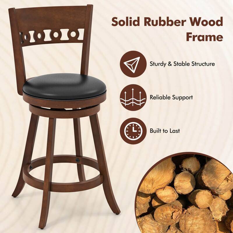 Gymax 4PCS 24.5'' Counter Height Bar Chairs Swivel Bar Stools w/