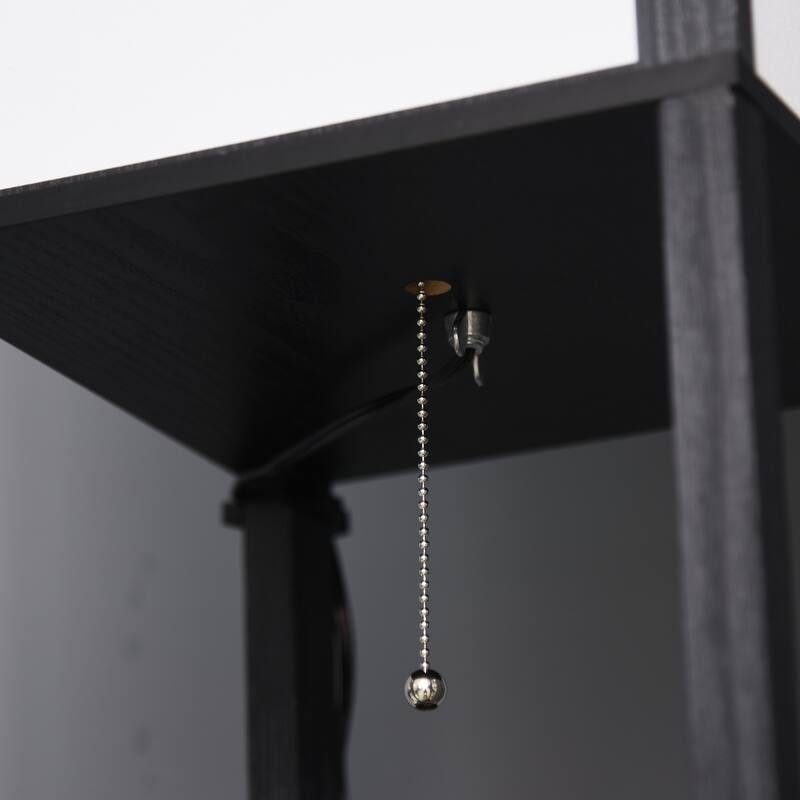 Fabric Lampshade Floor Lamp with Shelves and Dual Ambient Lighting