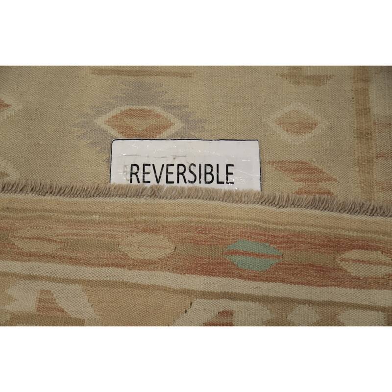 Hand Woven Oriental 100% Wool Carpet Southwestern Tribal Beige & Ivories Kilim Area Rug - 5' 10'' X 4' 2''