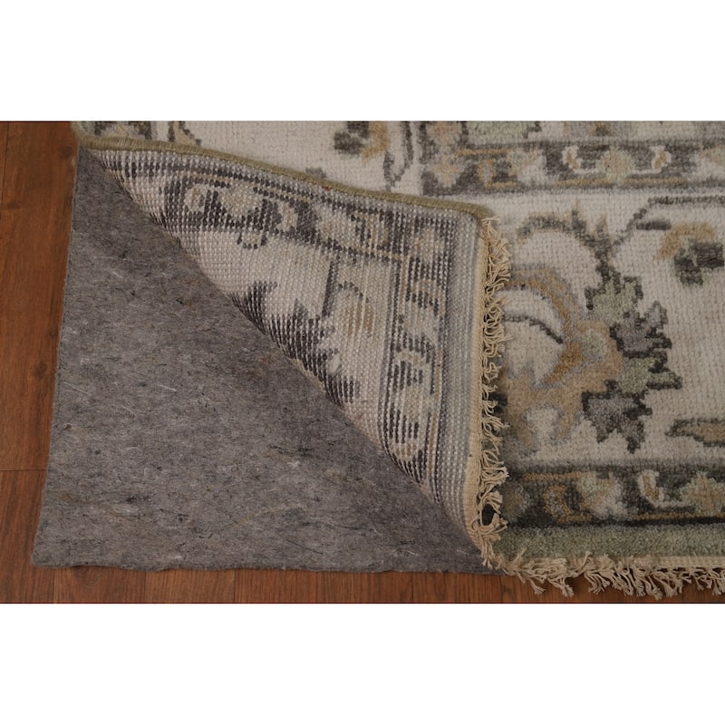 Green Ivory Oushak Indian Area Rug Hand-Knotted Wool Carpet - 8'1" x 10'1"