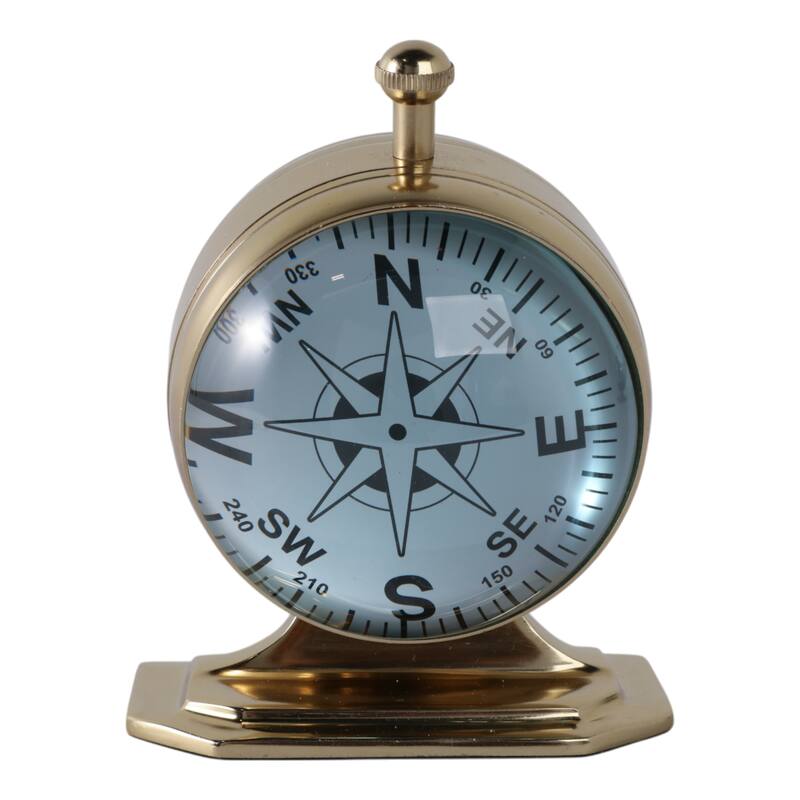 Metal Glass Desk Clock with Glass Lens and Roman Numerals Face on Base - 5" x 5" x 7"
