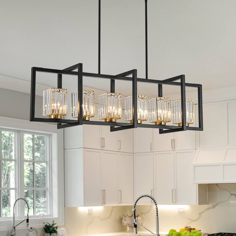 6-Light Modern Industrial Linear Crystal Kitchen Island Pendant Light - 43.3" - Crystal Shape