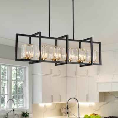 6-Light Modern Industrial Linear Crystal Kitchen Island Pendant Light - 43.3"