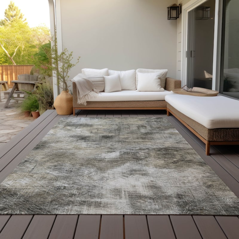 Machine Washable Indoor/ Outdoor Chantille Abstract Imprints Rug