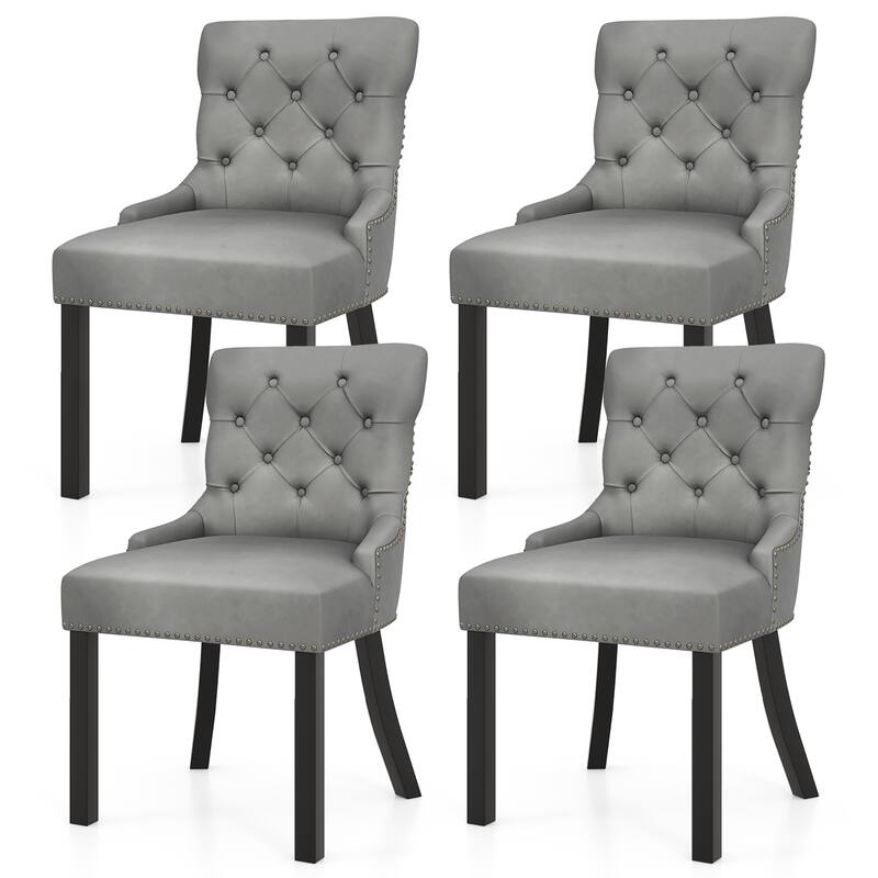 Gymax Upholstered Dining Chairs Set of 4 w/ Rubber Wood Legs Padded - Grey