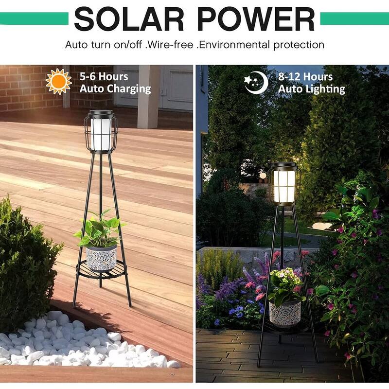 2 Pack Solar Lights with Plant Stand, Outdoor Floor Lamps