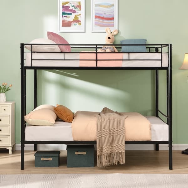 slide 2 of 11, Full over Full Metal Bunk Bed with Ladder, No Box Spring Needed, Easy Assemble Black