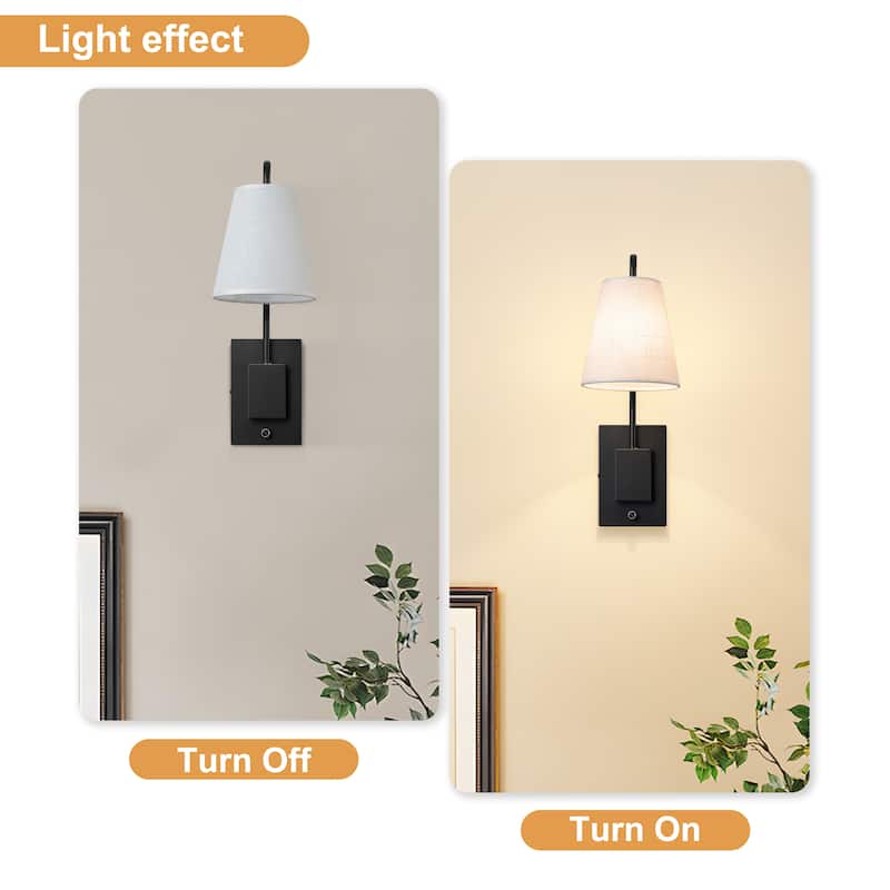 Starsky Dimmable Cotton-Linen Fabric Arm Wall Sconces(Set of 2)
