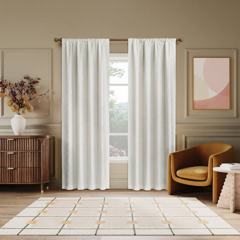 Sun Zero Bronte Floral Jacquard Total Blackout Rod Pocket 1-Piece Curtain Panel, Single Panel
