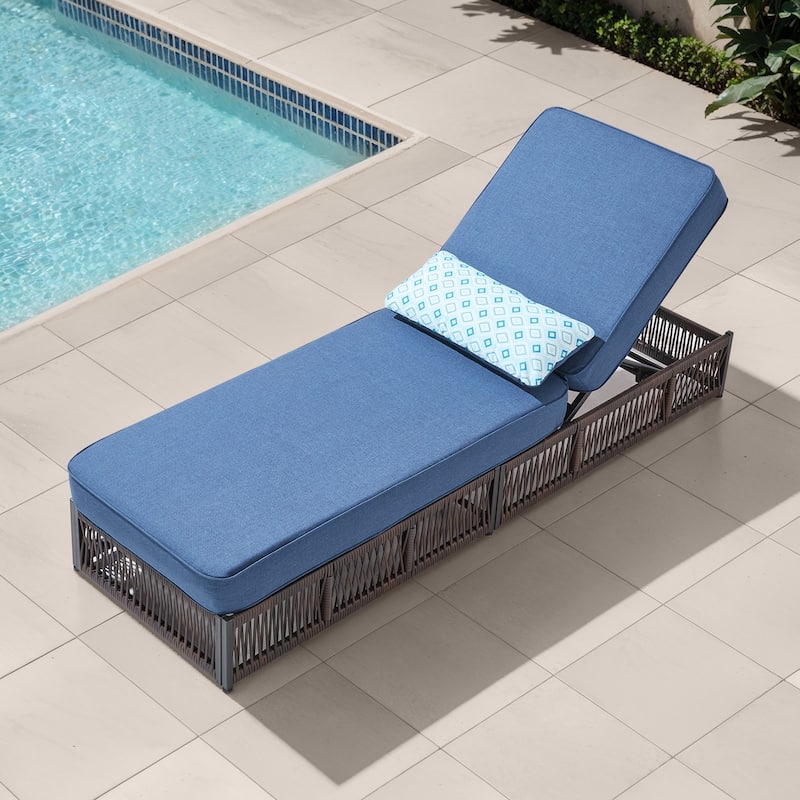 ArcoBay Brown Wicker Outdoor Patio Chaise Lounge with 5-Inch Thick Cushions